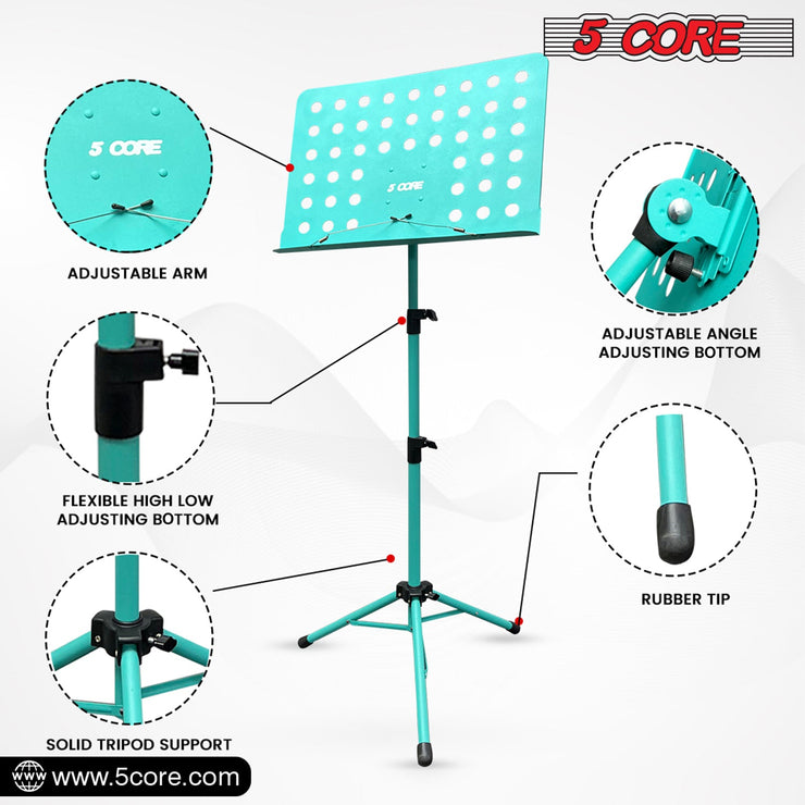 5Core Music Stand For Sheet Music Portablr Folding Tripod + Detachable