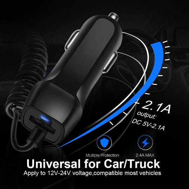 Car Charger With USB Cable Mobile Phone Charger For iphone 11 7 Samsung S10 Xiaomi Micro USB Type C Cable Fast Car Phone Charger