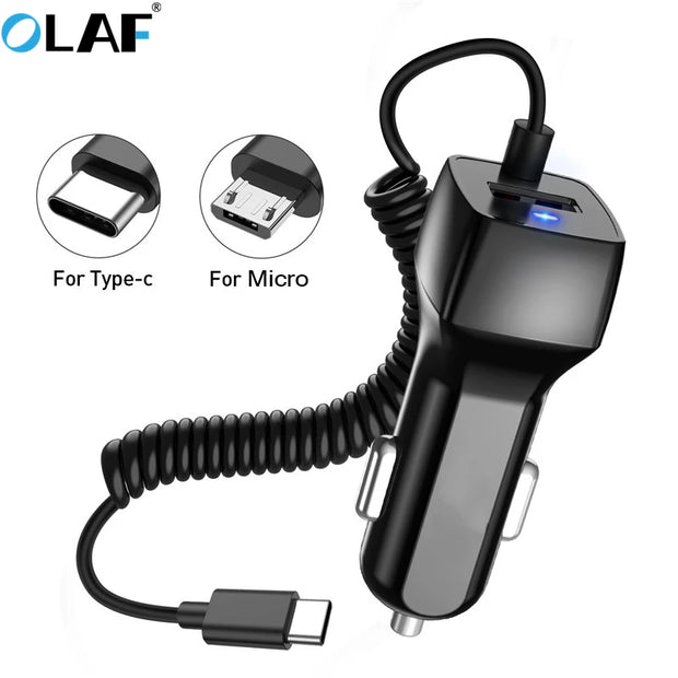 Car Charger With USB Cable Mobile Phone Charger For iphone 11 7 Samsung S10 Xiaomi Micro USB Type C Cable Fast Car Phone Charger