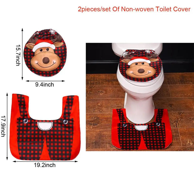 Santa Claus Snowman Reindeer Christmas Toilet Cover Merry Christmas Decor