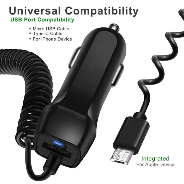 Car Charger With USB Cable Mobile Phone Charger For iphone 11 7 Samsung S10 Xiaomi Micro USB Type C Cable Fast Car Phone Charger