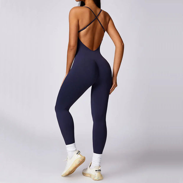 Seamless Gym Set Back V Jumpsuit Women Training Yoga Suit Sportswear Sports Jumpsuit Fitness Rompers Stretch Workout Bodysuits