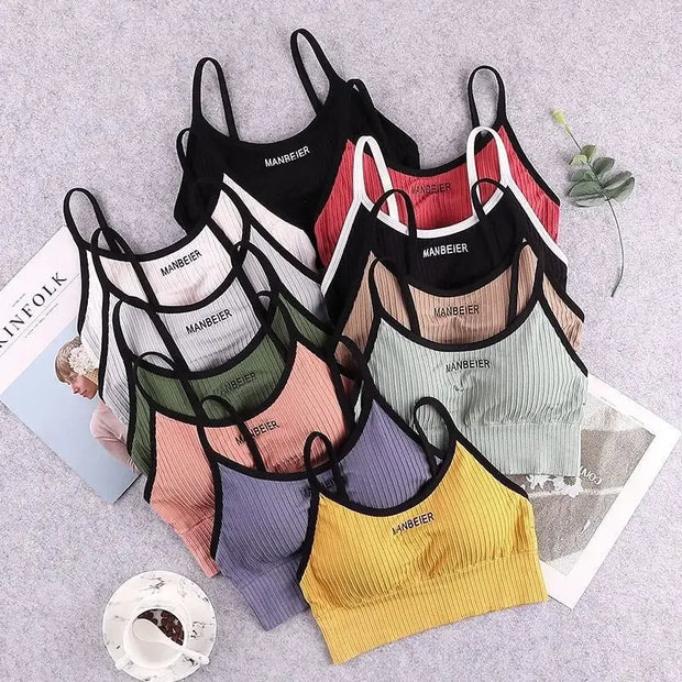 Sports Bra Crop Top Underwear Outdoor Threaded Sports Letter Camisole Active Wear Women Padded Bustier Wrap Bra Underwear