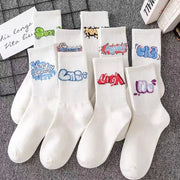 9 Pairs/Set Unisex Socks Letters Printed Simple Mid Tube Socks Suit In All Seasons For Daily Sports