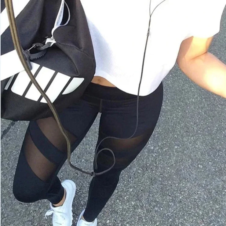 Women Mesh Patchwork Sport Leggings High Waist Tights Pants Solid Sports Wear for Women Gym Push Up Yoga Pants Plus Size S-XL - Follow yourDream
