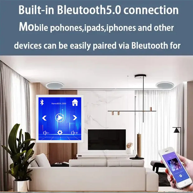 4inch Bluetooth Wall Amplifier Touch Screen Mini Stereo Amp Home Theater Sound System Audio Support Fm Radio Aux Hotel