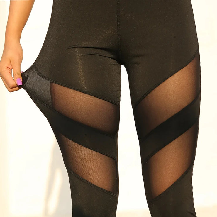 Women Mesh Patchwork Sport Leggings High Waist Tights Pants Solid Sports Wear for Women Gym Push Up Yoga Pants Plus Size S-XL - Follow yourDream
