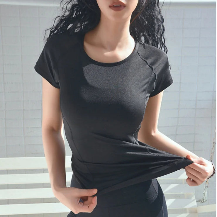 Ladies Sportswear Mesh Stitching Short-Sleeved Sports T-Shirt Women Yoga Tops Running Fitness Clothes Factory Ready Stock - Follow yourDream