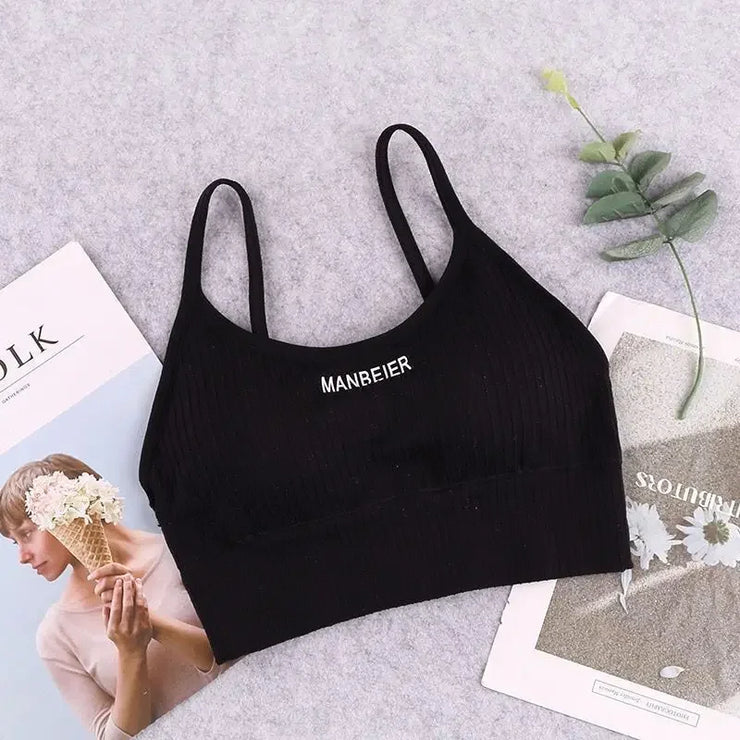 Sports Bra Crop Top Underwear Outdoor Threaded Sports Letter Camisole Active Wear Women Padded Bustier Wrap Bra Underwear