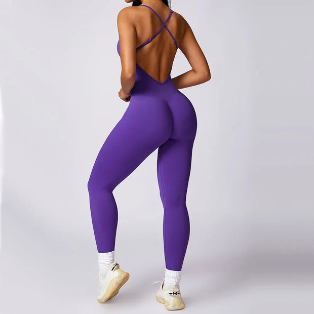 Seamless Gym Set Back V Jumpsuit Women Training Yoga Suit Sportswear Sports Jumpsuit Fitness Rompers Stretch Workout Bodysuits