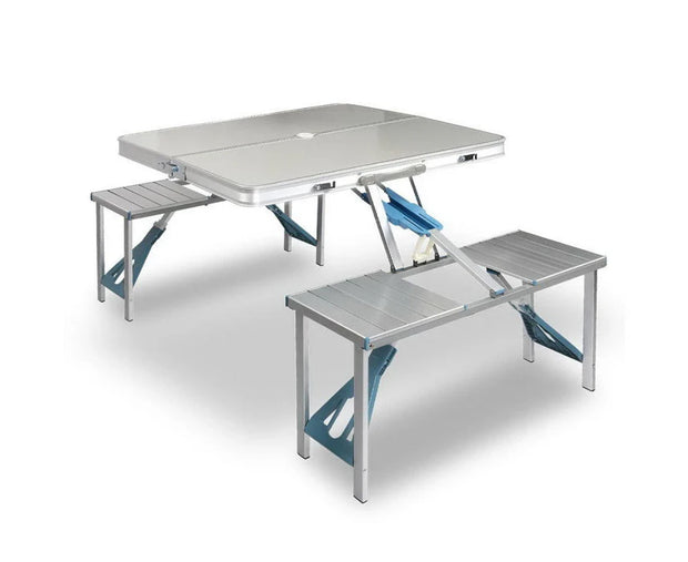 Aluminium Folding Camping Table with 2X Bench Chairs Picnic Set