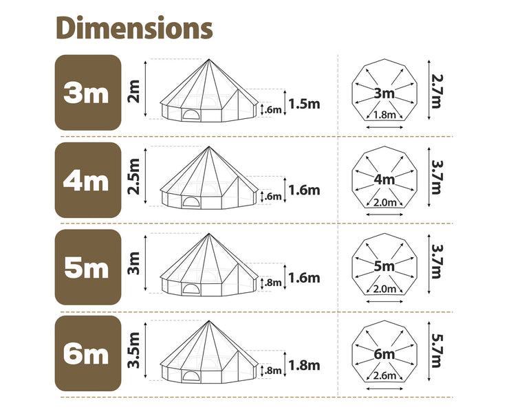 Tent 5M 4-Season Bell Tent Waterproof Canvas Glamping Yurt Teepee Commercial Grade Belltent