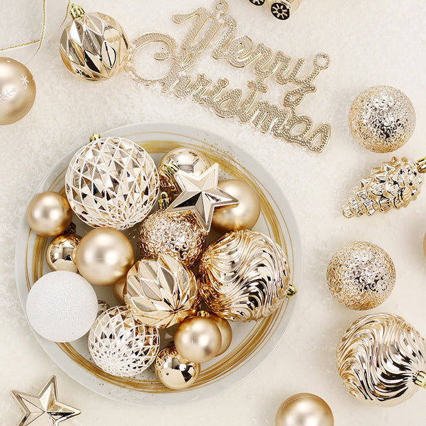 christmas 65pcs light champagne white painted Christmas ball set decoration Christmas tree decoration pendant - Follow yourDream