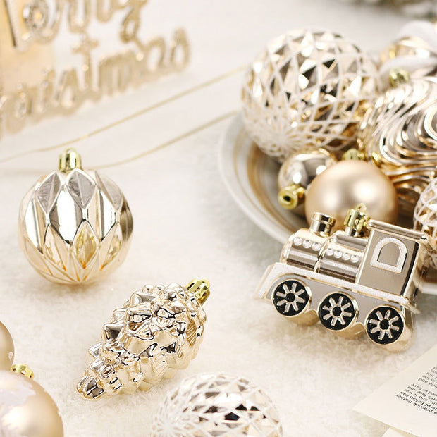 christmas 65pcs light champagne white painted Christmas ball set decoration Christmas tree decoration pendant - Follow yourDream