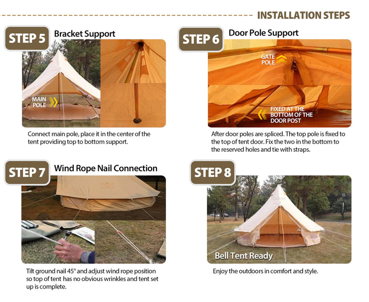 Tent 5M 4-Season Bell Tent Waterproof Canvas Glamping Yurt Teepee Commercial Grade Belltent