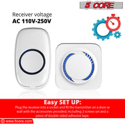 5 Core Wireless Doorbell Remote Button Door Bell for Home Waterproof