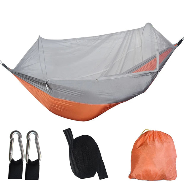 Outdoor Camping Hammock with Mosquito Net Lightweight Hanging Hammocks High Strength Parachute Fabric Hanging Bed Net 250X120Cm