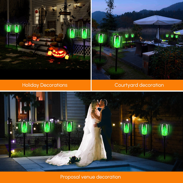 2 Pcs Solar Lights Outdoor Solar 12 Led Torch Flickering Flame Lights