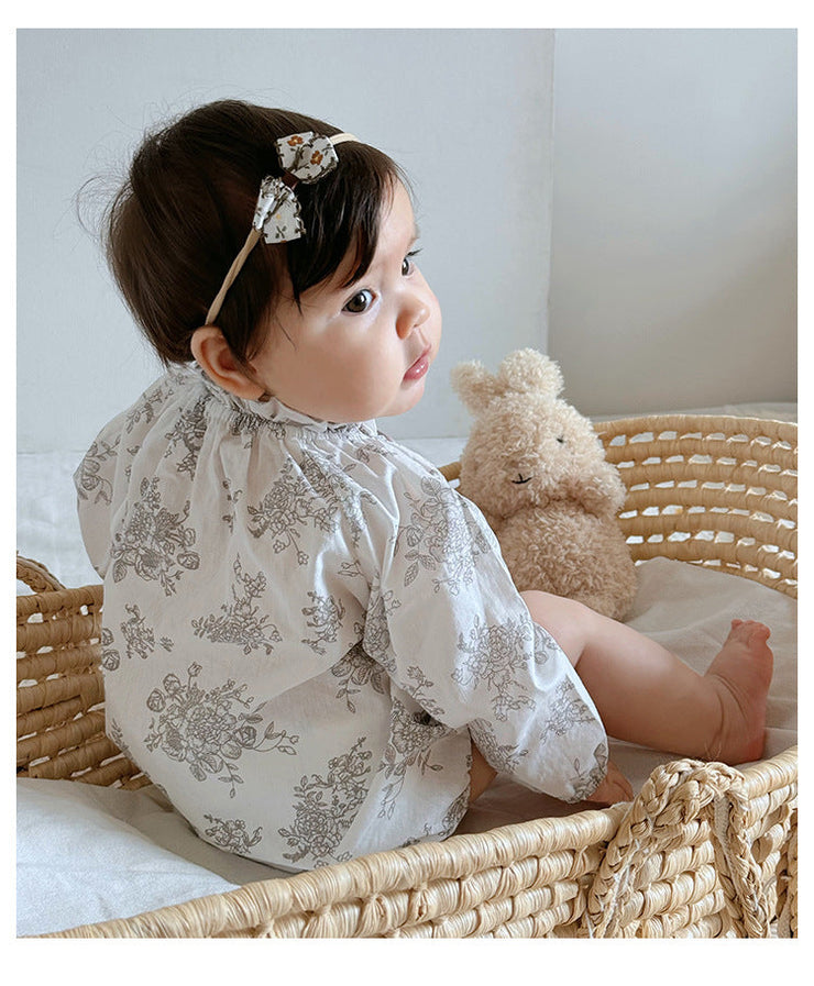 Autumn New Arrival Baby Girls Long Sleeves Floral Print Simple Plain