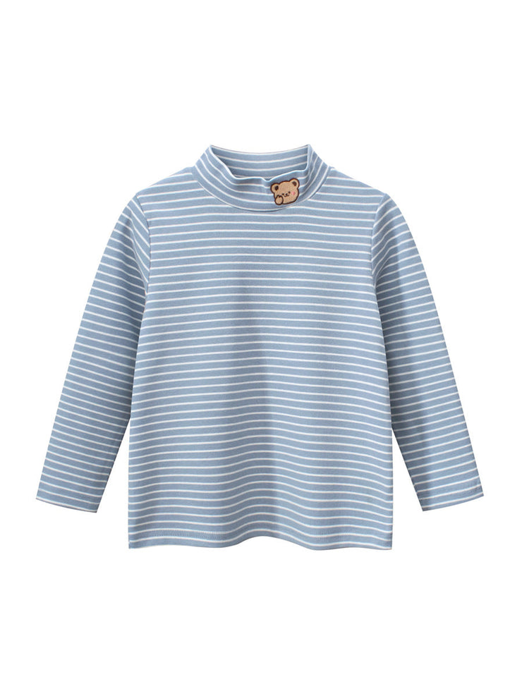 Autumn Baby Kids Boys Teddy Embroidery Pattern Striped Long Sleeves