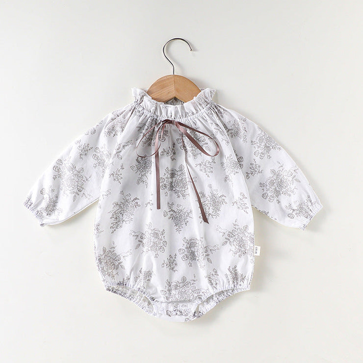 Autumn New Arrival Baby Girls Long Sleeves Floral Print Simple Plain